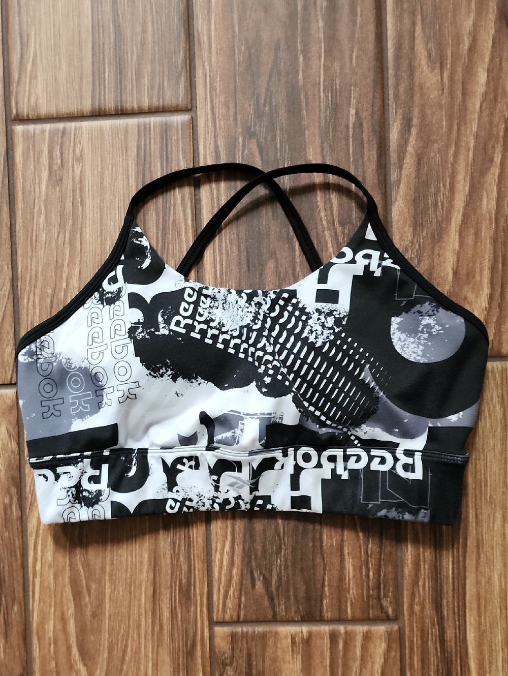 Reebok Black & White Graphic Crisscross Sports Bra